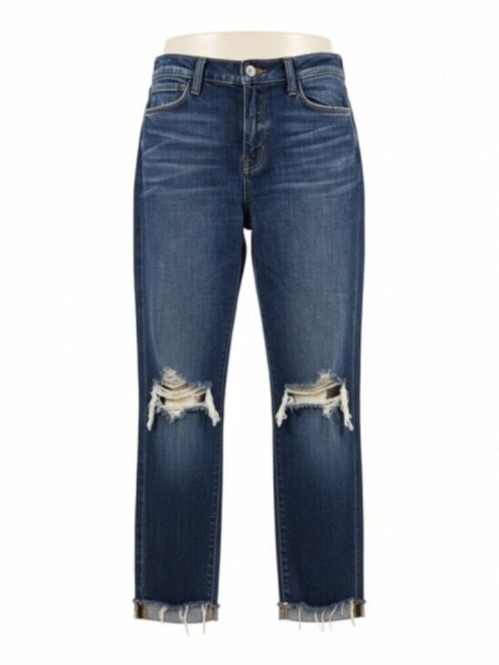 L'Agence SZ 25 Mid Rise Destressed Ripped Cropped Blue Jeans Slim Stretch